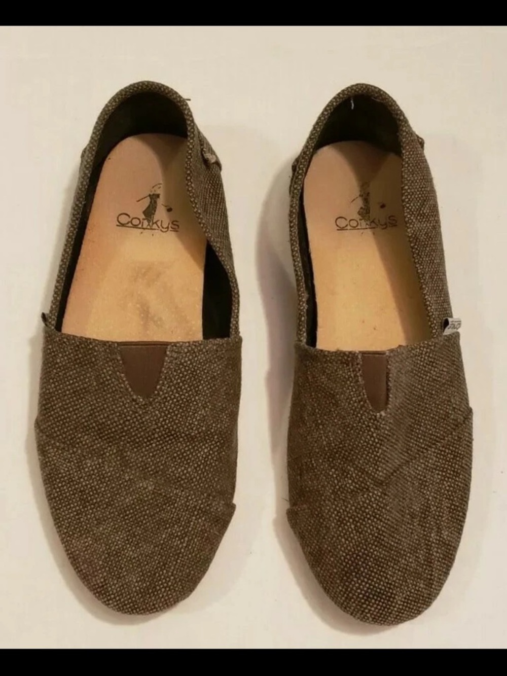 Corkys Olive Brown Canvas Slip-On Flats